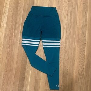 Bombshell Sportswear Teal Leggings with White Stripes